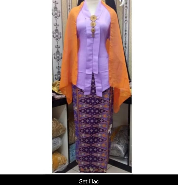 Gambar SETELAN KEBAYA ENCIM NONE BETAWI BALOTELLY +SELENDANG +ROK SIZE S-5L - SET LILAC , XL dari Momme Collection undefined Tokopedia
