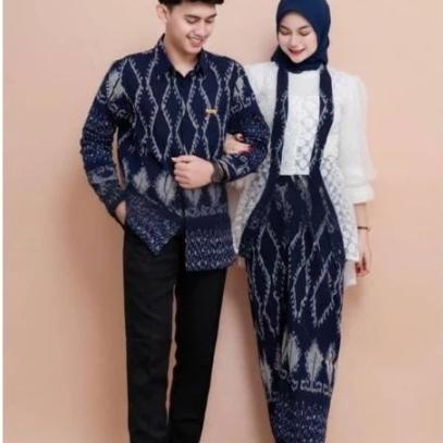 Gambar Set couple puspa navy baju couple kondangan kemeja pria full tenun set dress tradisional kebaya - kemeja panjang, XL dari Outfit tenun ikat undefined Tokopedia