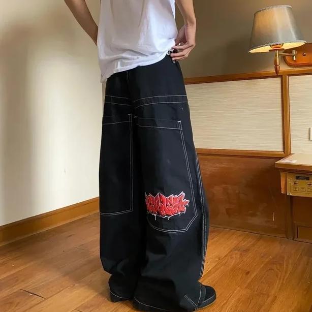 Gambar HIP HOP STREET TRUE RELIGION Y2K GOTHIC VINTAGE LEISURE DENIM PANTS FASHION EMBROIDERED STRAIGHT LEG WIDE LEG JEANS MEN CLOTHING - 4, XXL dari jamern name undefined Tokopedia