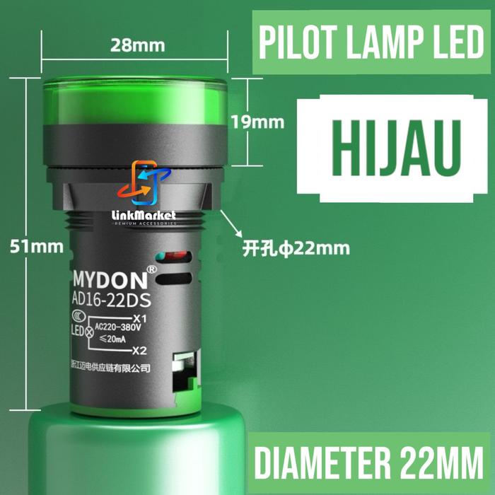 Gambar LAMPU INDIKATOR/PILOT LAMP LED/LAMPU PANEL/PILOT LAMP 22mm 220v/PILOT LAMP LED - Hijau dari LING LINK MARKET undefined Tokopedia