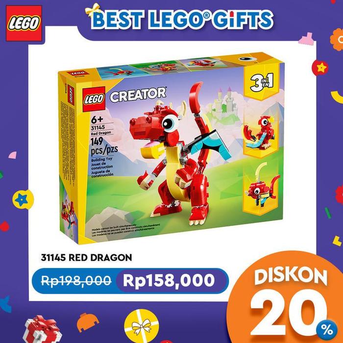 Gambar LEGO Creator 31145 Red Dragon 3in1 Animal Toy Set (149 Pieces) Balok Mainan Anak (6 Tahun+) dari EnsJayaStore undefined Tokopedia