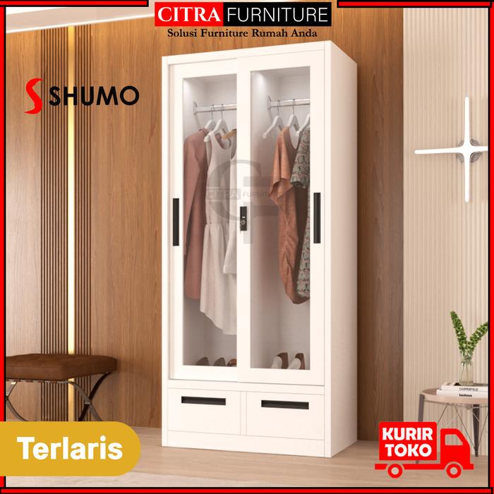 Gambar SHUMO Lemari Pakaian Gamis Besi 2 Pintu Sliding Full Kaca LED | Lemari Sleding Display Baju - MOTIF-A, DIRAKIT dari Citra furniture undefined Tokopedia