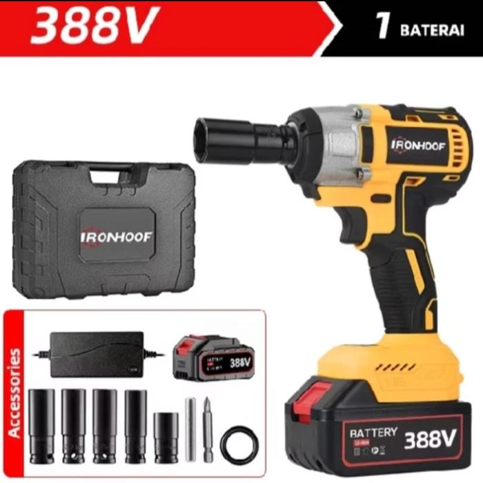 Gambar IRONHOOF Impact Wrench 288V / 388V Mesin Bor Elektrik Brushless 420N.Merah / Kuning - 388V Kuning dari TOKO LULU 66 undefined Tokopedia