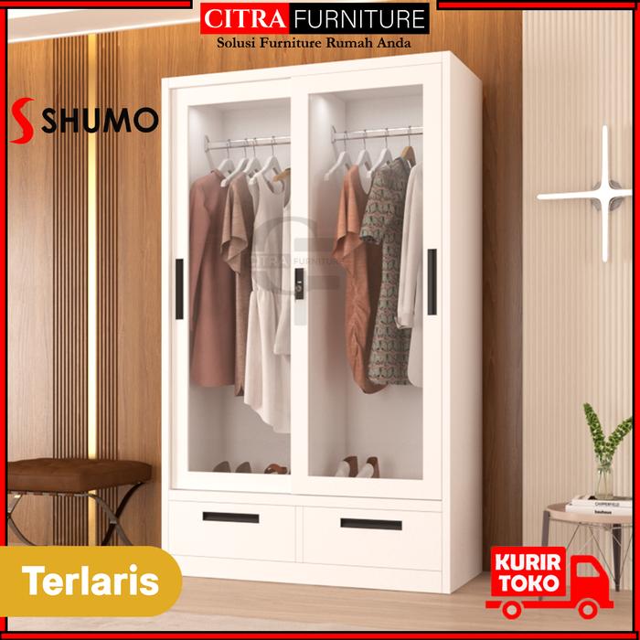 Gambar SHUMO Lemari Pakaian Gamis Besi 2 Pintu Sliding Jumbo Full Kaca LED | Lemari Sleding Display Baju - MOTIF-A, DIRAKIT dari Citra furniture undefined Tokopedia