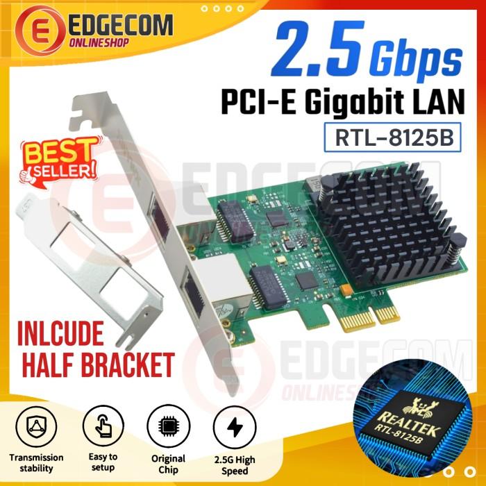 Gambar PCI E x1 Ethernet LAN Card 2.5Gbps Gigabit Network Pcie Express Single port RTL8125B NETLINE - DUAL PORT dari Edgecom undefined Tokopedia