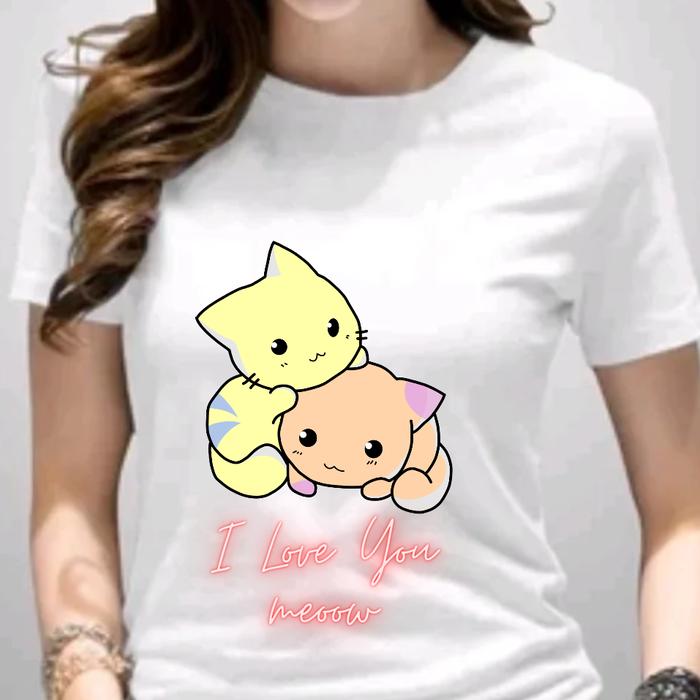 Gambar Kaos Custom Lucu Cewek Trendy 'Iloveyou'Miouu - Putih, M dari DjMulya-77Store undefined Tokopedia