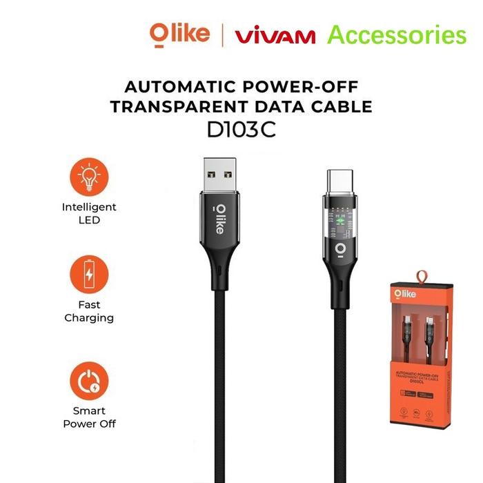 Gambar Olike D103 Kabel Data Automatic Power Off Transparent Fast Charging - D103C A to C dari Vivan.Accesories undefined Tokopedia