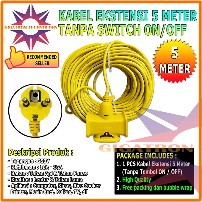 Gambar Kabel Extension 10 Meter Dengan Tombol Switch On Off / Kabel Listrik Extension 10M / Kabel Ekstensi 10 Mtr Colokan Listrik / Power Extention Cable Kabel Listrik Ekstensi 10 Meter High Quality New - NO SWITCH - 5M dari Gigatron Technology undefined Tokopedia