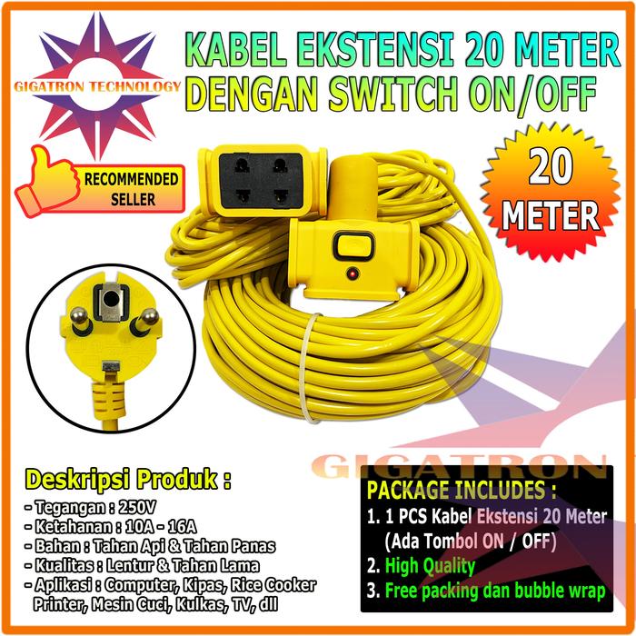 Promo Kabel Extension 20 Meter Dengan Tombol Switch On Off / Kabel ...