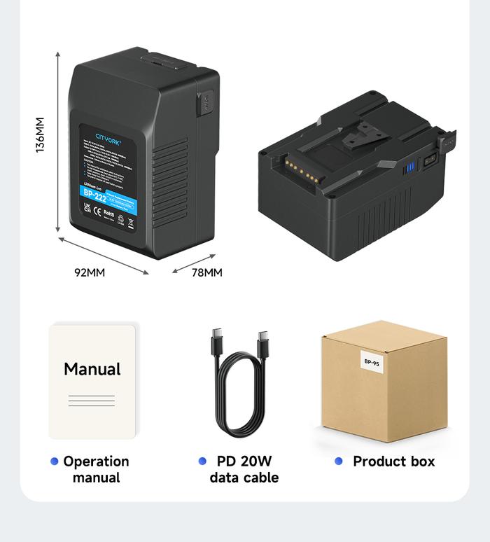 Gambar Cityork V Mount Baterai Isi Ulang V-Lock Rechargeable Battery With USB 14.8V 15000mAh BP-222 Batteries For Sony Camcorder Broadcast Lampu Video LED Blackmagic URSA Mini Pro Kamera Smartphone - BP222W 15000mAh dari Cityork Official Store undefined Tokopedia
