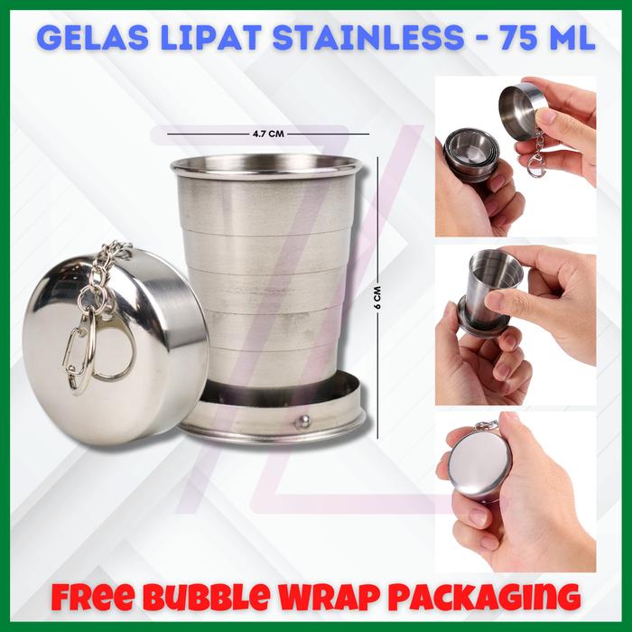 Gambar Gelas Lipat Stainless Steel / Gelas Camping Anti Karat - 75 ml dari ZigZag-Store undefined Tokopedia