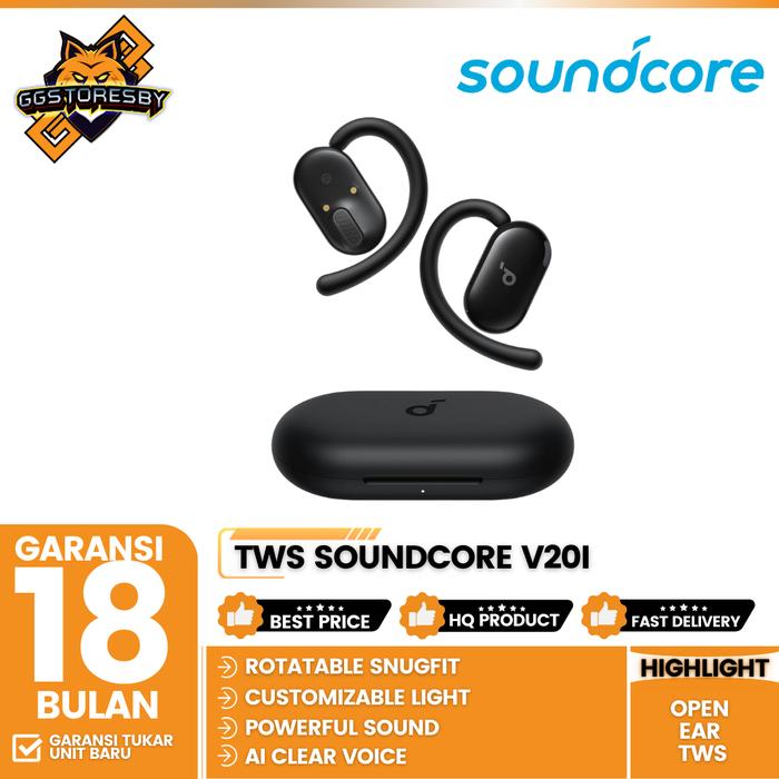 Gambar ANKER SOUNDCORE V20I OPEN-EAR EARBUDS ADJUSTABLE EAR HOOKS SPORT TRUE WIRELESS TWS - Black dari GGSTORESBY undefined Tokopedia