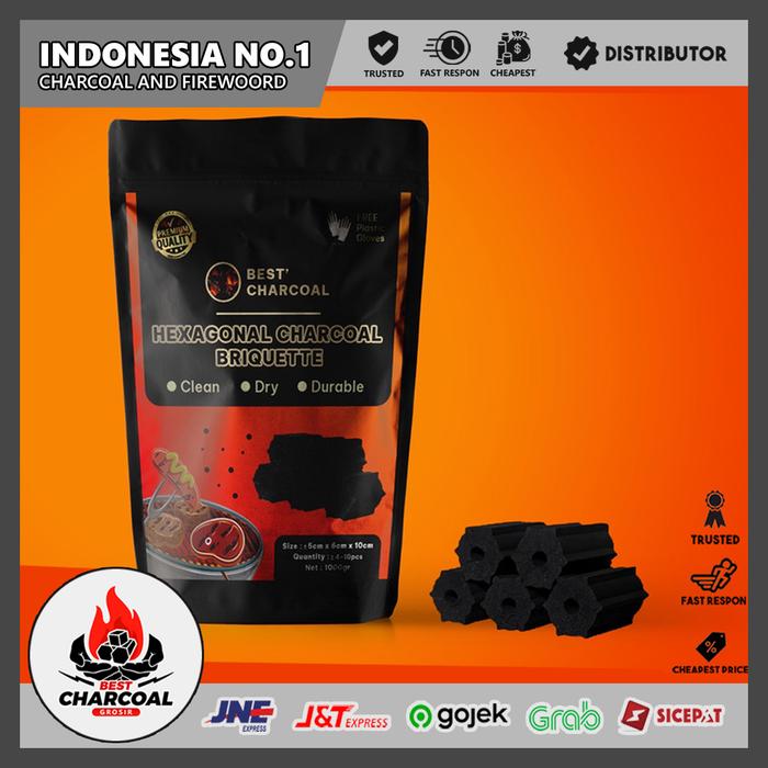 Gambar Arang Kayu Briket Brongkol Hexagonal Batok Cube BBQ Ekspor Premium A+ - A.Hexa 500gr dari Best Charcoal Grosir undefined Tokopedia