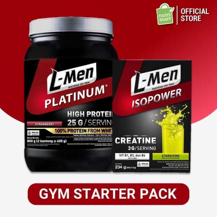 Gambar GYM STARTER PACK: L-MEN PLATINUM STRAWBERRY 800GR & L-MEN ISOPOWER CREATINE STARGIZING 30 SACHET BERKUALITAS dari ErlansyahStore undefined Tokopedia