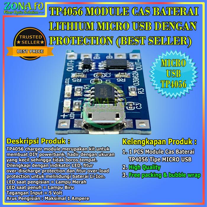 Gambar TP4056 Micro USB To Lithium Battery Charging Module Output 5V 1A Protection / TP4056 Power Bank Li-ion Charger Kit Modul 5V 1A MicroUSB Protection / TP4056 Micro USB Battery Charging Module Lithium Ion + Protection TP-4056 Charger Modul Cas Batere Baterai - MICRO USB dari Zona FO undefined Tokopedia