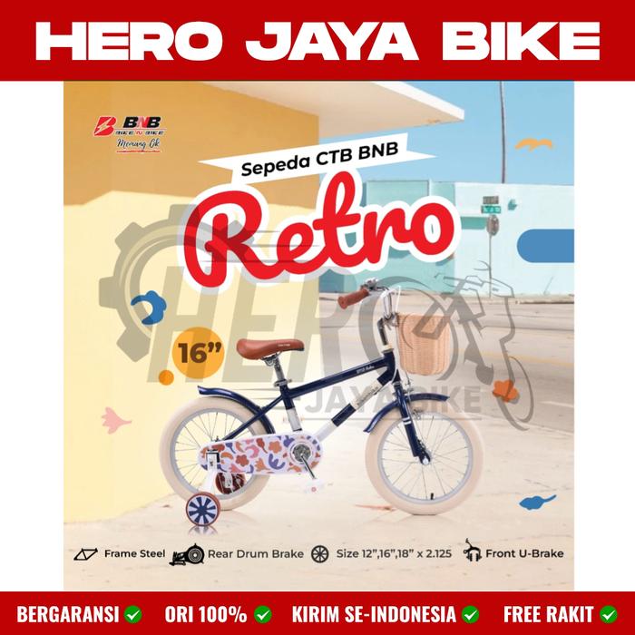 Gambar Sepeda Anak Perempuan BNB RETRO Ukuran 16Inch Vintage Keranjang 3-6Thn - Biru, 12Inch dari Hero Jaya Bike undefined Tokopedia