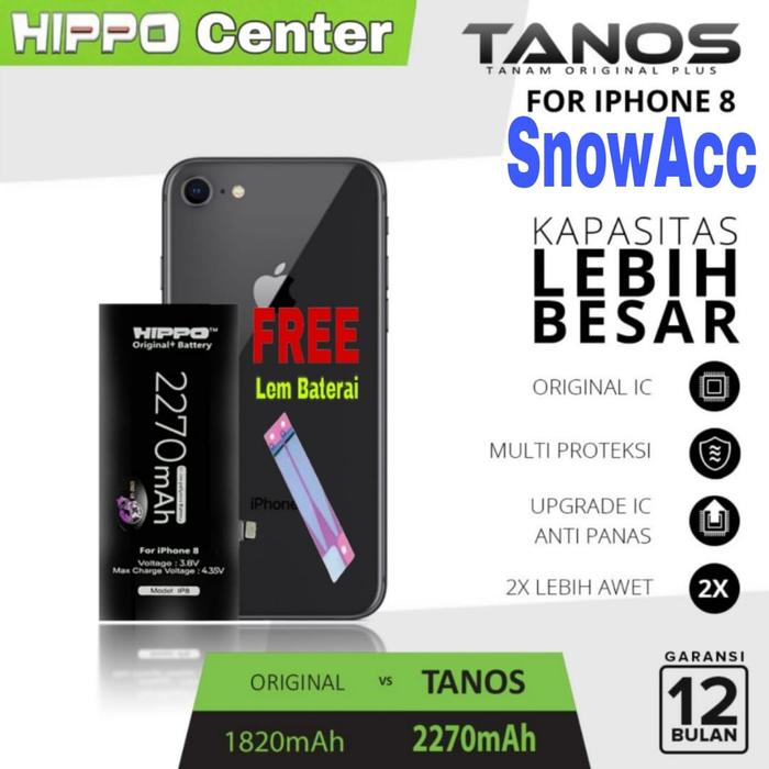 Gambar Hippo Baterai Compatible iPhone 8 Battery Hippo Tanos iPhone 8 Double Power - Bat dari Snow Acc undefined Tokopedia