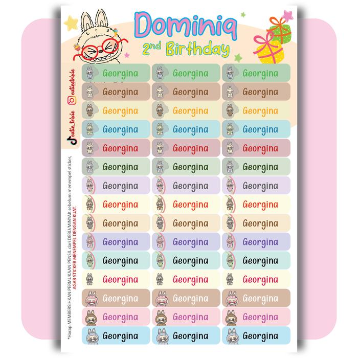 Gambar Souvenir sticker nama ulang tahun anak lucu - Labubu dari Cutie Trixie undefined Tokopedia