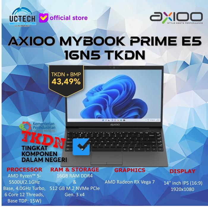 Gambar AXIOO MYBOOK PRIME E5 16N5 TKDN - R5 5500U 16GB 512GB W11 PRO 14FHD IPS dari UC.Technology undefined Tokopedia
