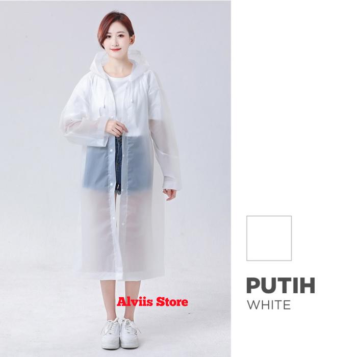 Gambar Jas Hujan EVA Korea Raincoat Unisex Dewasa Terusan Ponco Transparan Waterproof - Putih dari alvisz store undefined Tokopedia