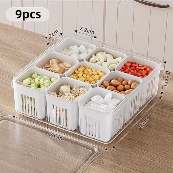 Gambar Wadah Kotak Tempat Penyimpanan Bawang Cabai Buah Dengan Saringan 6in1 - 9 Sekat dari Barqah shop undefined Tokopedia