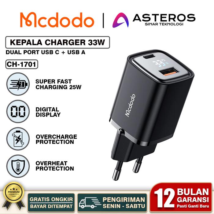 Gambar MCDODO Adaptor Kepala Charger Dual Port USB + Type C Fast Charging 20w 33w Digital Display - DIGITAL 33W dari ASTEROS OFFICIAL undefined Tokopedia