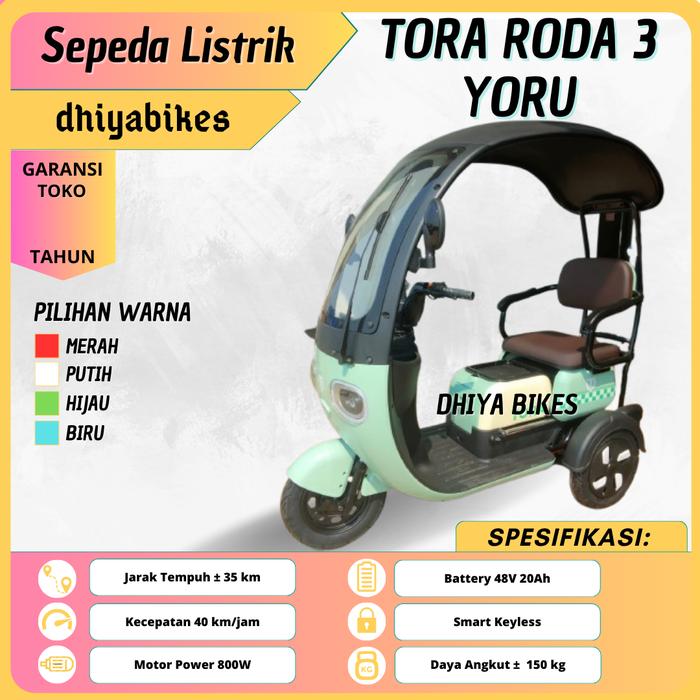 Gambar sepeda listrik roda 3 tiga dewasa Tora Yoru 800watt garansi dari Dhiya Bikes undefined Tokopedia