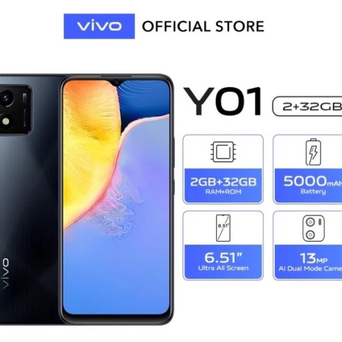 Gambar Vivo Y01-2GB/32GB-Helio P35 Octa-Core, 6.51"HD+,5000mAh, Android 11 Go - Y01 2/32 Black dari plastik celuler undefined Tokopedia