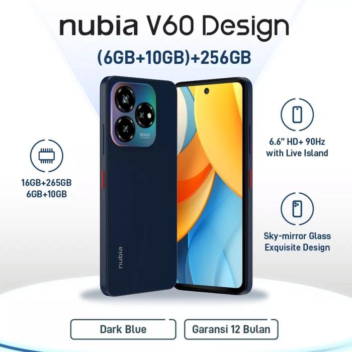 Gambar ZTE Nubia V60 DESIGN NFC 6/256 GB Garansi Resmi - Blue dari New Era Ponsel undefined Tokopedia
