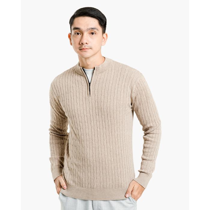Gambar Gomuda Sweater Rajut Pria Cable Quarter Zip Neck Knitwear Choco - Choco, M dari Gomuda undefined Tokopedia