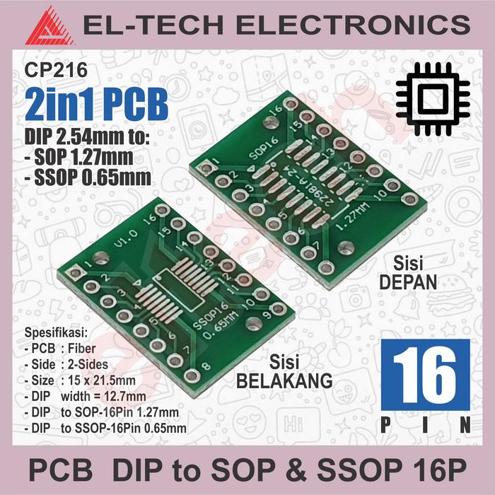 Gambar PCB DIP to SMD SMT IC Adapter Changer Converter Konverter Konversi Board Kit Plate MSOP QFN SOIC SO SOP SOT SSOP TQFP TSOP TSSOP - 16-Pin dari ELTECH online undefined Tokopedia