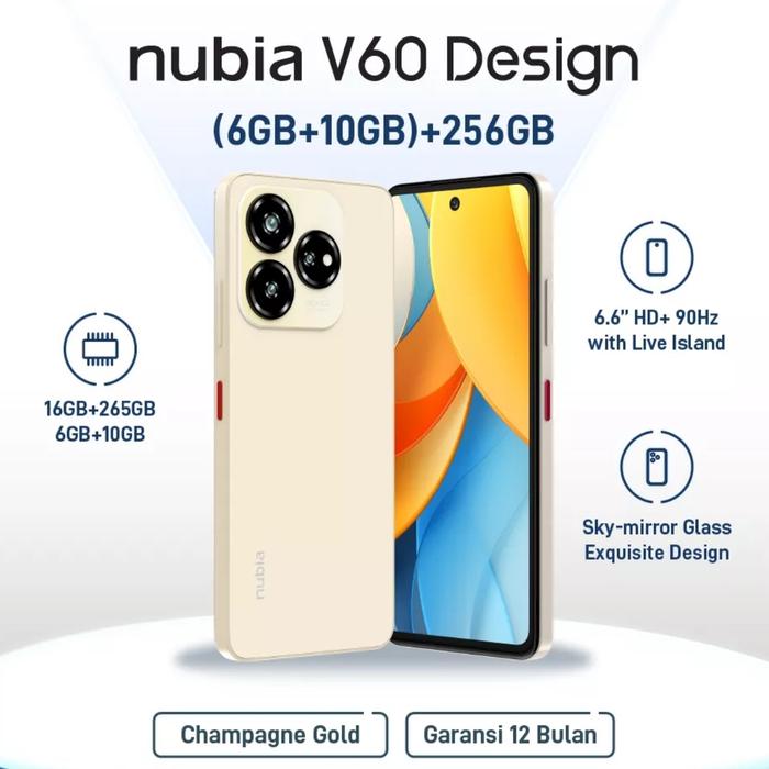 Gambar ZTE Nubia V60 DESIGN NFC 6/256 GB Garansi Resmi - Gold dari New Era Ponsel undefined Tokopedia
