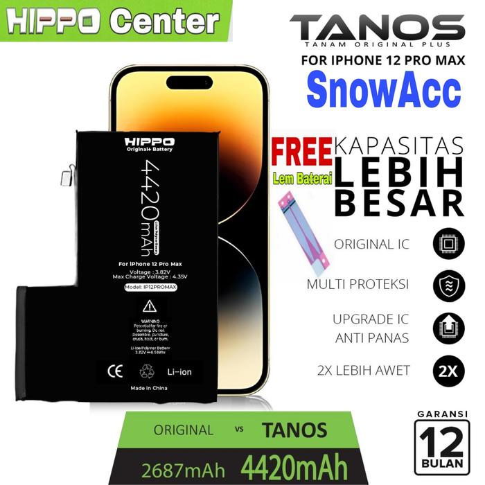 Gambar Hippo Baterai Compatible iPhone 12 PROMAX Battery Hippo Tanos iPhone 12 PRO MAX Double Power - Bat dari Snow Acc undefined Tokopedia
