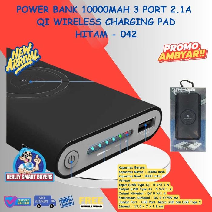 Jual Power Bank 10000 mAH Port QI Wireless Charging Pad