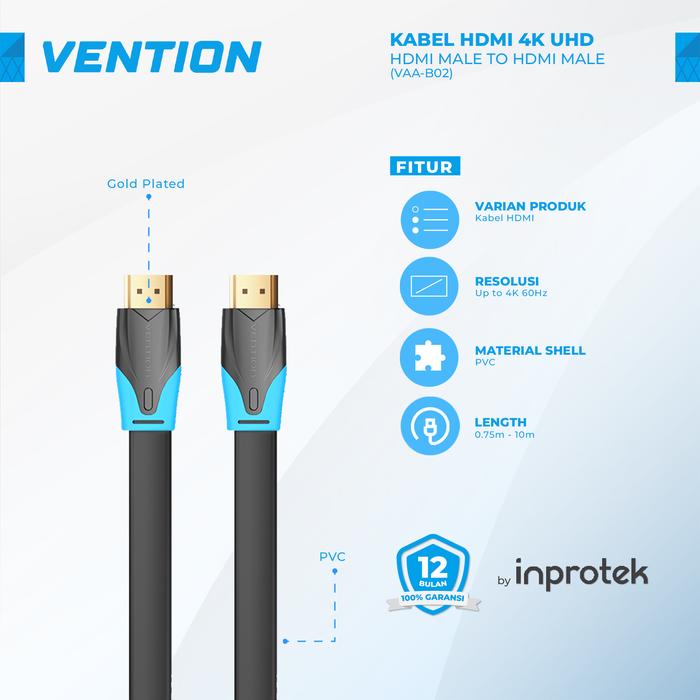 Gambar Vention Kabel HDMI 2.0 Flat Male to Male 4K for TV Projector - B02, 0.75 Meter dari Inprotek undefined Tokopedia