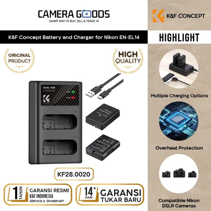 Camera Battery Charger K&F Concept EN-EL14 Battery And Charger For