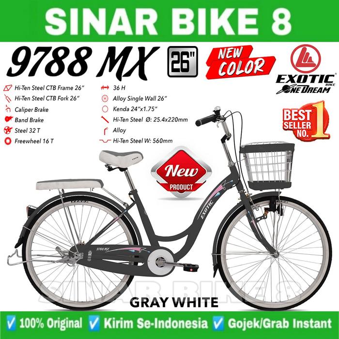 Gambar Sepeda Mini Keranjang Dewasa Perempuan EXOTIC ET 9788 MX Ukuran 26 Inch - Grey White dari Toko Sepeda Sinar Bike 8 undefined Tokopedia