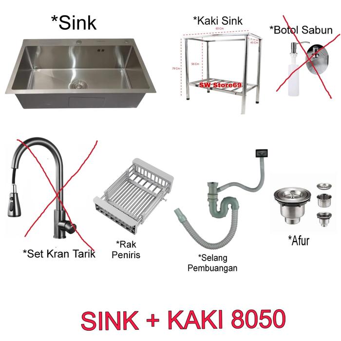 Gambar Kitchen sink meja bak cuci piring portable 8050 BCP stainless - SINK + KAKI dari JR Sanitary undefined Tokopedia