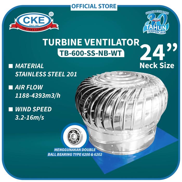 Jual Ventilasi Atap Turbin Ventilator TB-TG600T-SS-NB-AS Exhaust Fan ...