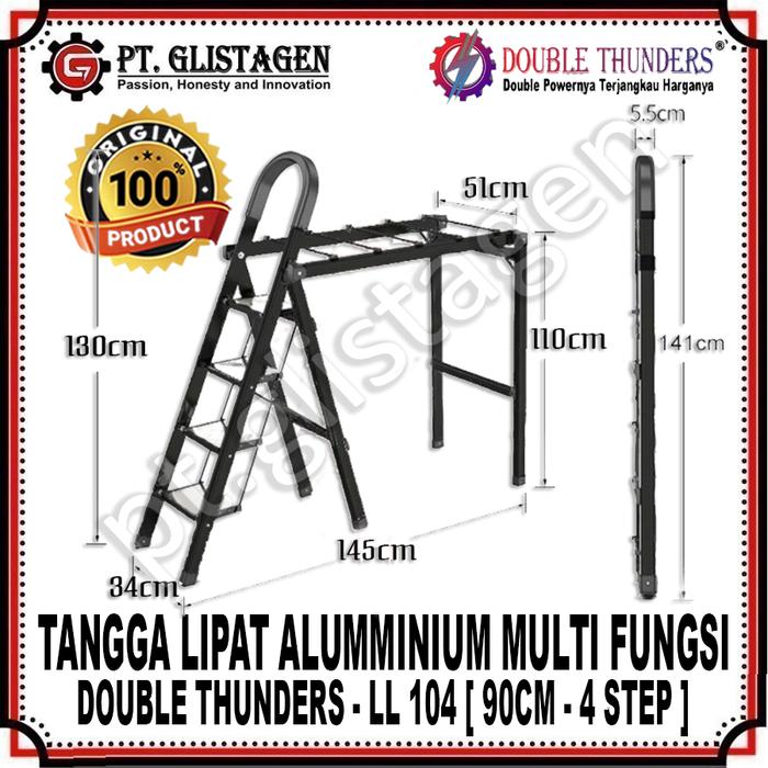 Gambar DT-LL04 Tangga Lipat Aluminium 4 Step 90cm Portable Serba Guna Multi Fungsi Jemuran 2 in 1 DT LL04 - BLACK dari AJTKREKOT undefined Tokopedia