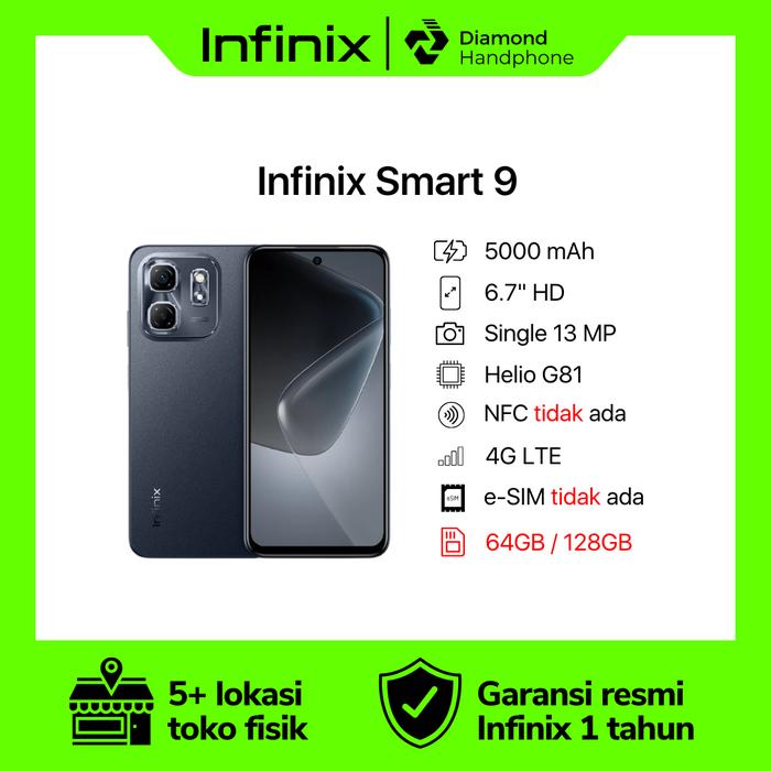 Gambar Infinix Smart 9 3/64 4/128 RAM 3GB 4GB ROM 64GB 128GB - Black, 4GB+128GB dari Diamond Handphone Bali undefined Tokopedia