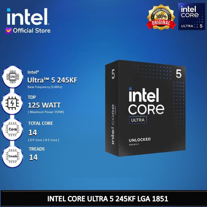 Gambar Processor intel Ultra 5 245KF BOX [Intel LGA 1851, Arrow Lake Series] dari INTEL STORE ID undefined Tokopedia