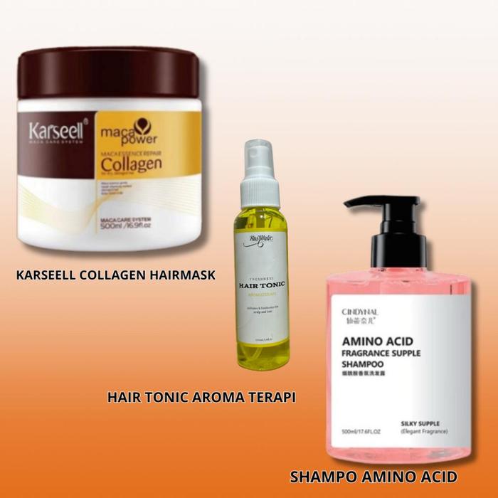 Gambar (Cod) 3 In 1 Hair Treatment Karseell Collagen Hairmask, Hair Tonic Vit Rambut Dan Cindynal Shampo Amino Acid /Perawatan Rambut Sehat Anti Rontok Dan Ketombe - Aromaterapi dari Artha Shop_ undefined Tokopedia