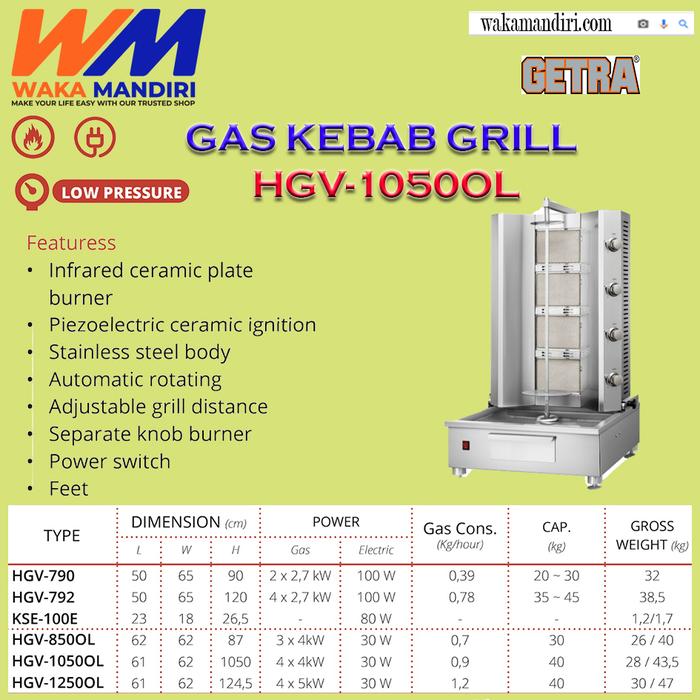 Gambar GETRA Gas Kebab Grill Low Pressure HGV-1050OL / HGV 1050OL / HGV 1050 OL dari CV. WAKA Mandiri undefined Tokopedia