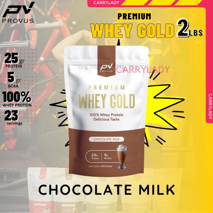 Gambar Provus Premium Whey Gold 2 lbs 900 gram Susu Protein Cutting Whey Concentrate Suplemen Fitness susu evo mass - Chocolate Milk, 1 Shaker Provus dari karungjantan1 undefined Tokopedia