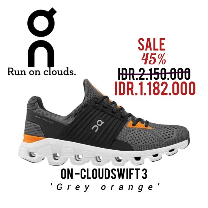 SEPATU ON-CLOUDSWIFT GREY ORANGE BNWB ORIGINAL 41