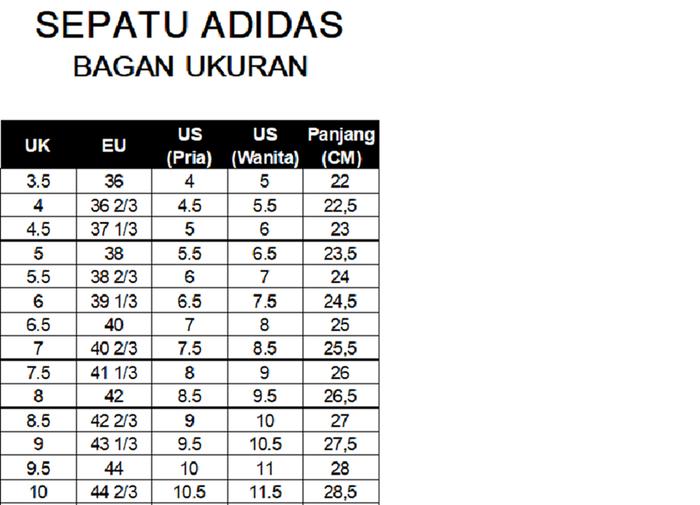 Untuk Ukuran Sandal Adidas Berapa Cm Size Sepatu Adidas Adidas