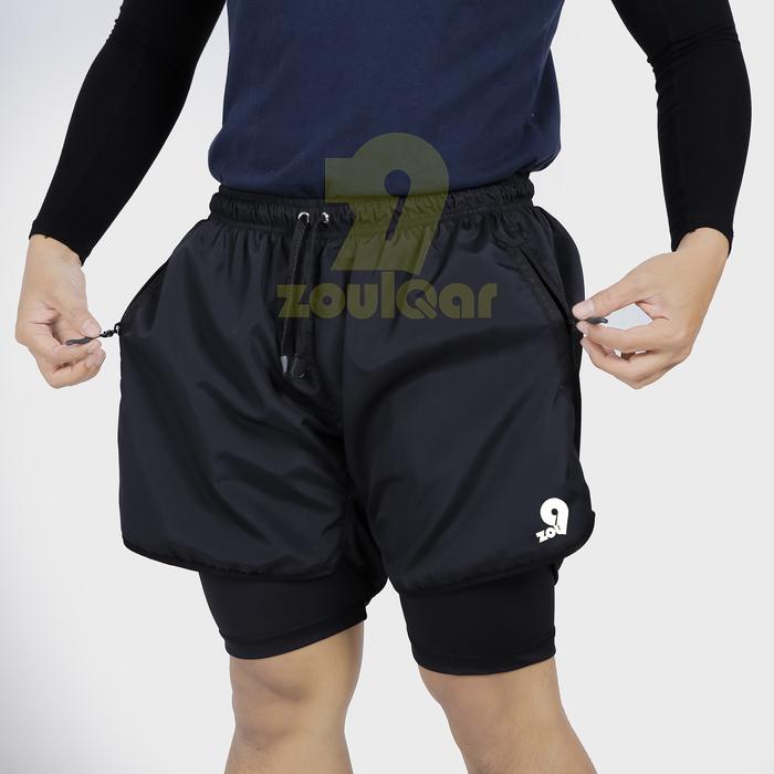 Gambar Celana Running Badminton Pria Parasut Pendek 2 in 1 Kolor Legging Olahraga Lari Joging Gym - Logo Zou9 Putih, S dari Zou9 Zounine undefined Tokopedia