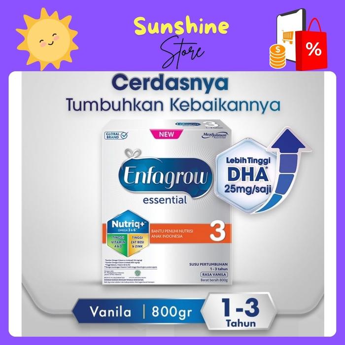 Gambar ENFAGROW ESSENTIAL 3 Vanila - BOX 800gr / 1800gr  - Susu Formula Anak 1 - 3 Tahun - 800 Gram dari Sun Shine Store-ID undefined Tokopedia