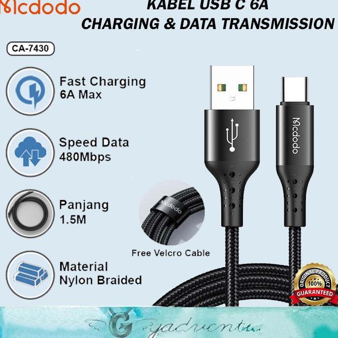 Gambar Mcdodo Kabel Charger Usb Type C Automatic Power Off Data Cable Auto Disconnect 65W 120W CA3150 Fast Charging 6A VOOC untuk Realme Samsung Oppo Vivo TypeC Tipe C - CA-7430 1.5M dari Public10 undefined Tokopedia